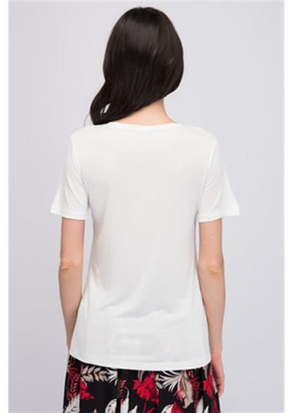 8150561 V Yaka Içi Dantel Kısa Kol Bluz Ekru fiyatları
