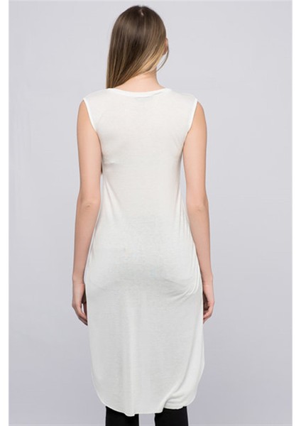 8111101 Something Yazı Baskılı Arka Eteği Uzun Kolsuz Tunik Ekru fiyatları