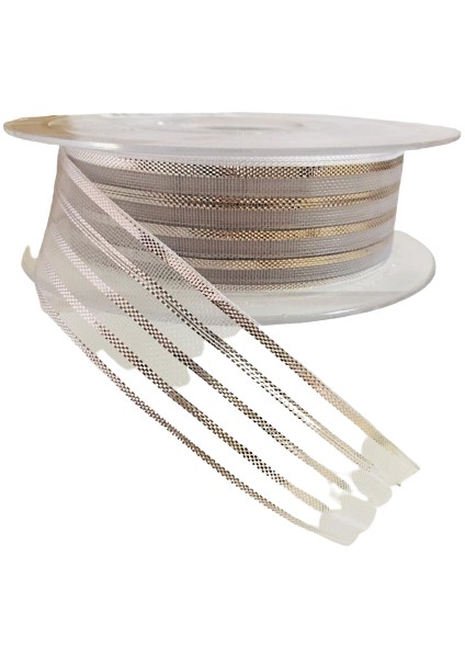 Kurdele Şifon Çizgili Simli 2,5cm x 20M Gümüş