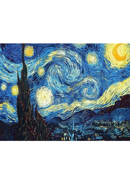 5D Elmas Boyama Mozaik Tablo Çerçeveli 40X50 cm Vangogh Yıldızlı Gece Puzzle Tuval Seti