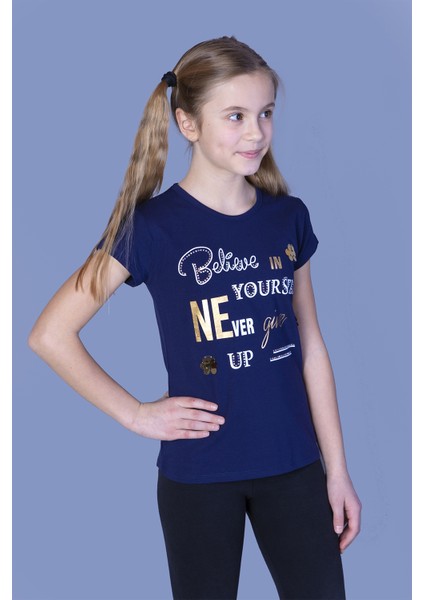 Kız Çocuk Never Pullu Baskılı T-shirt
