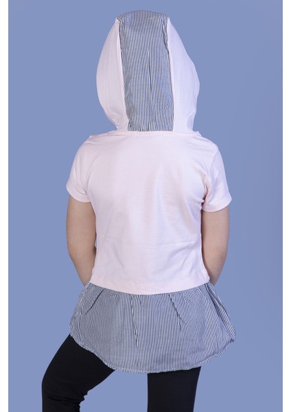 Kız Çocuk Eteği ve Kapüşonu Garnili T-Shirt