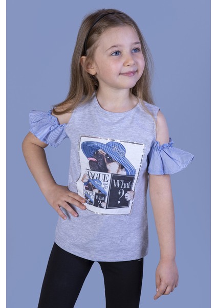 Kız Çocuk Şapkası Garnili Köpek Baskılı T-Shirt