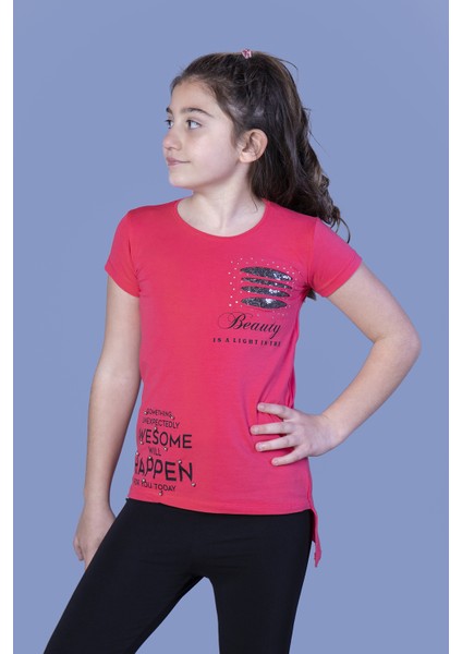 Kız Çocuk T-Shirt Gçğsü Lazer Kesim Taşlı N.Çiçeği 8 Yaş K-127