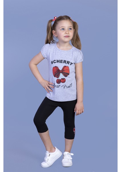 Kız Çocuk Vişne Baskılı Taytlı Takım