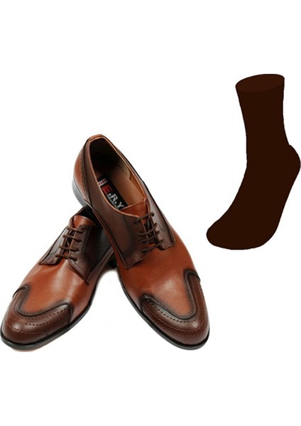 Kundura Klasik Taba Erkek Ayakkabısı ve Gabriel Najdorf Organic Socks Bambu Kahverengi Çorap
