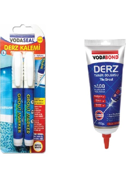 Ünyepark Vodseal Yedek Uçlu Ikili Beyaz Derz Kalemi ve 400ML Beyaz Tamir Dolgusu