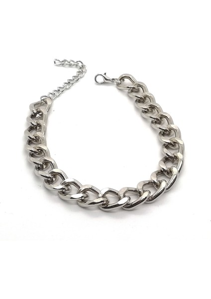 Gümüş Kaplama Kalın Zincirli Cadena Bileklik