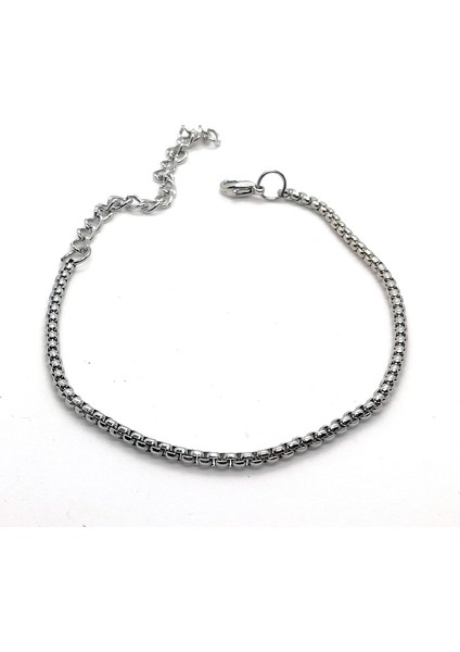 Gümüş Kaplama Arnavut Asansör Zincir Bileklik