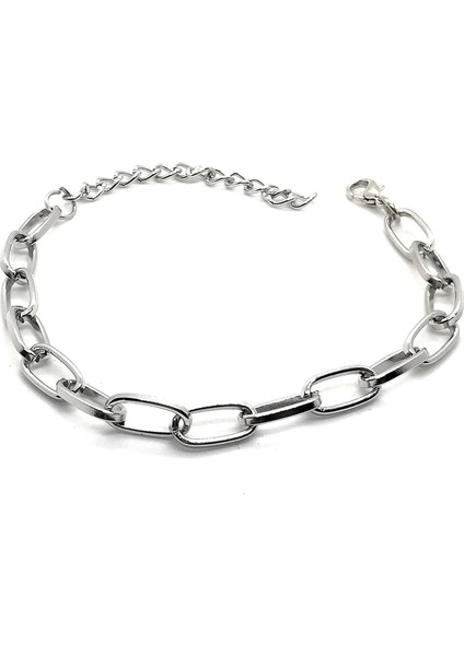 Gümüş Kaplama Zarif Oval Dikdörtgen Zincir Bileklik