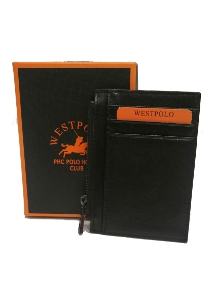 West Polo Erkek Orijinal Deri Kartlık Siyah