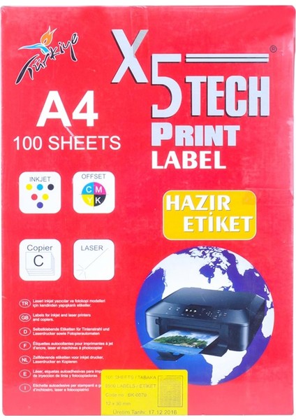 A4 100 Sheets Print Label 9500 12 x 30 cm