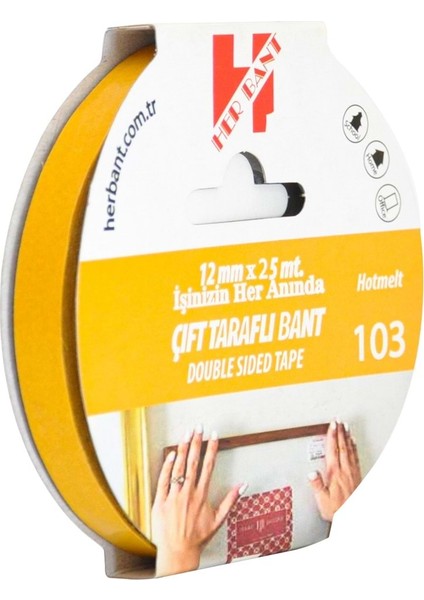 Bant Çift Taraflı Bant 12 mm x 25 mt