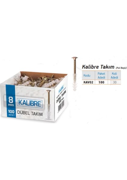 Kalibre Dübel Pul Başlı Vidalı 100 Adet