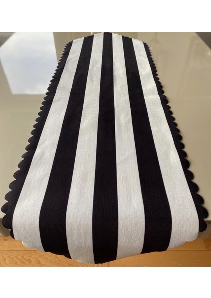Siyah Beyaz Çizgili 40*140 Cm Lazer Kesim Runner