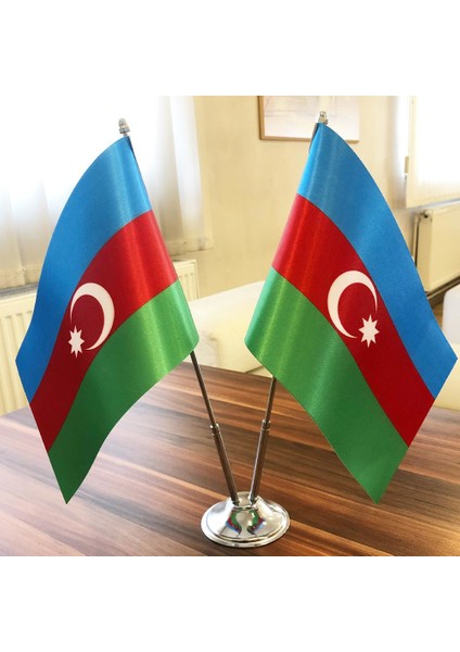Krom Direkli Azerbaycan Masa Bayrağı 2'li