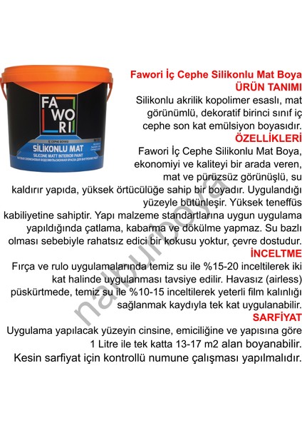 Silikonlu Mat Iç Cephe Boyası 7.5LT/10KG Su Bazlı  Gündoğumu