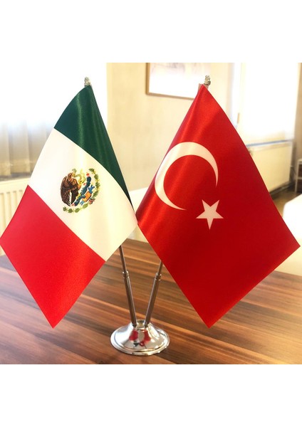 Krom Direkli Meksika-Türkiye Masa Bayrağı 2'li