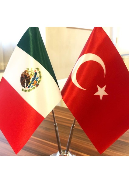 Krom Direkli Meksika-Türkiye Masa Bayrağı 2'li
