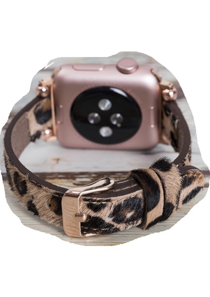 Apple Watch Uyumlu Deri Kordon 42-44MM Slim Tüylü Leopar fırsatları