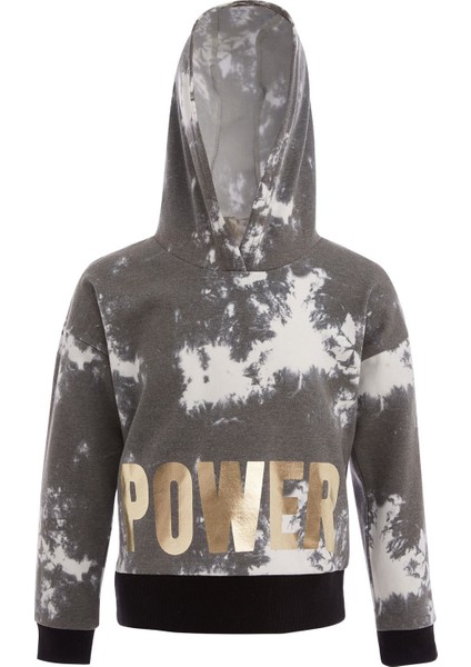 Kız Çocuk Power Baskılı Kapüşonlu Crop Sweatshirt T0515A621SP