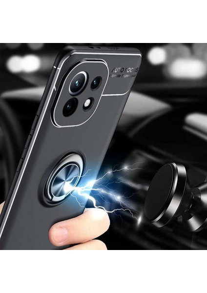 Xiaomi Mi 11 Kılıf Autofocus Shockprof Ravel Yüzüklü Standlı Slikon Kapak Siyah