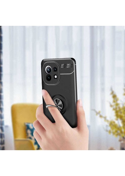 Xiaomi Mi 11 Kılıf Autofocus Shockprof Ravel Yüzüklü Standlı Slikon Kapak Kırmızı