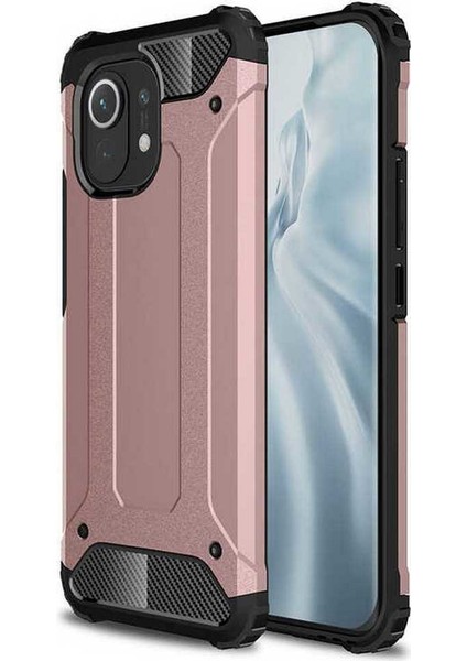 Xiaomi Mi 11 Kılıf Military Armor Çift Katmanlı Crash Silikon Kılıf Rose Gold