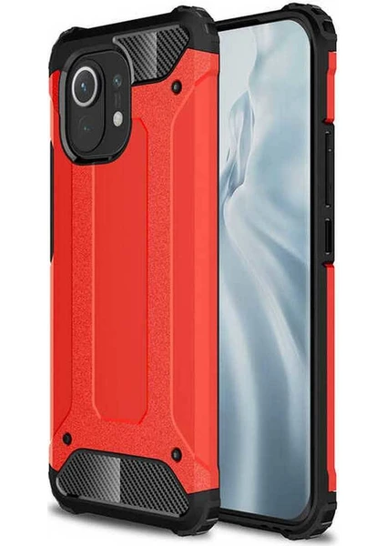 Case 4u Xiaomi Mi 11 Kılıf Military Armor Çift Katmanlı Crash Silikon Kılıf Kırmızı