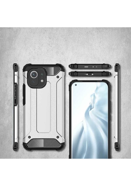 Xiaomi Mi 11 Kılıf Military Armor Çift Katmanlı Crash Silikon Kılıf Gümüş