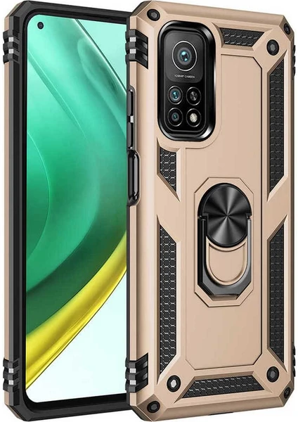 Case 4u Xiaomi Mi 10T 5g Kılıf Çift Katmanlı Yüzüklü Manyetik Vega Kapak Altın