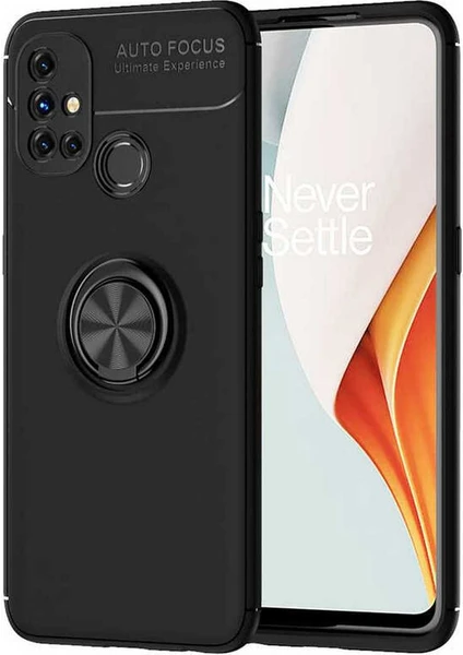 Case 4U Oneplus Nord N10 5g Kılıf Autofocus Shockprof Ravel Yüzüklü Standlı Slikon Kapak Siyah