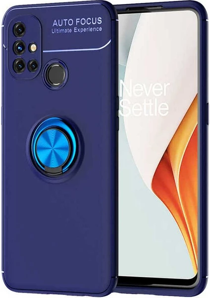 Case 4U Oneplus Nord N10 5g Kılıf Autofocus Shockprof Ravel Yüzüklü Standlı Slikon Kapak Lacivert