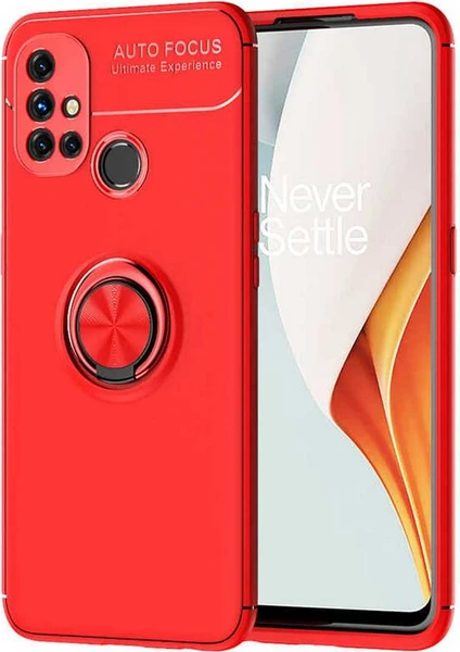 Case 4U Oneplus Nord N10 5g Kılıf Autofocus Shockprof Ravel Yüzüklü Standlı Slikon Kapak Kırmızı