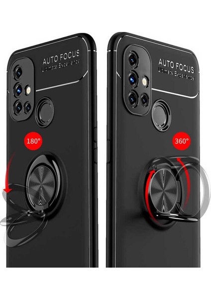 Case 4U Oneplus Nord N10 5g Kılıf Autofocus Shockprof Ravel Yüzüklü Standlı Slikon Kapak Kırmızı