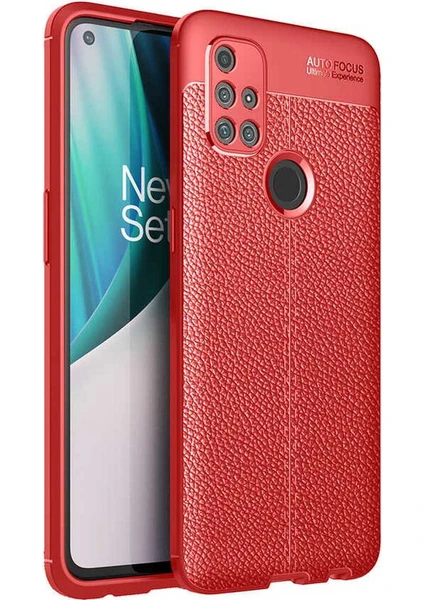 Case 4u Oneplus Nord N10 5g Kılıf Rugan Armor Deri Görünümlü Yüksek Kalite Silikon Niss Kırmızı