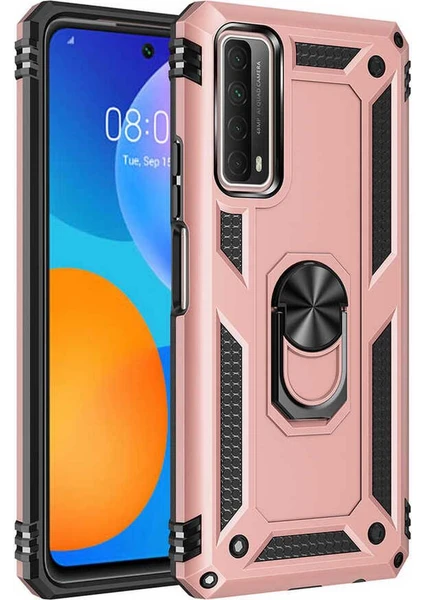 Case 4u Huawei P Smart 2021 Kılıf Çift Katmanlı Yüzüklü Manyetik Vega Kapak Rose Gold