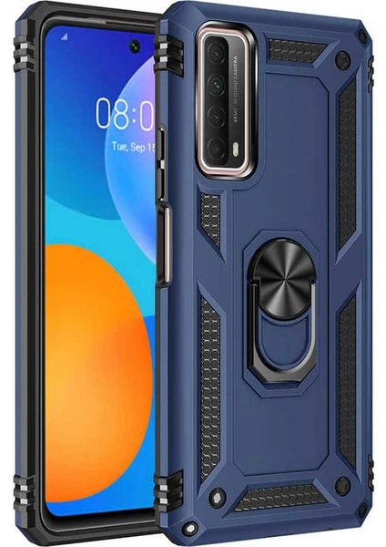 Case 4u Huawei P Smart 2021 Kılıf Çift Katmanlı Yüzüklü Manyetik Vega Kapak Lacivert