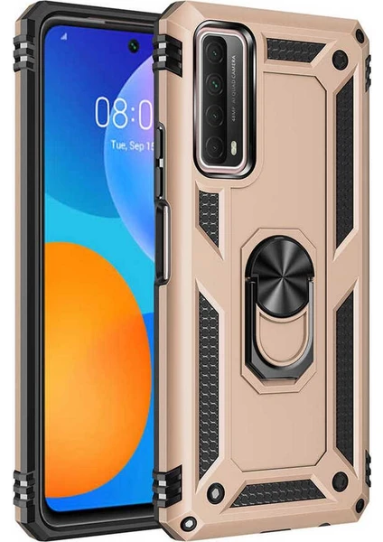 Case 4u Huawei P Smart 2021 Kılıf Çift Katmanlı Yüzüklü Manyetik Vega Kapak Altın