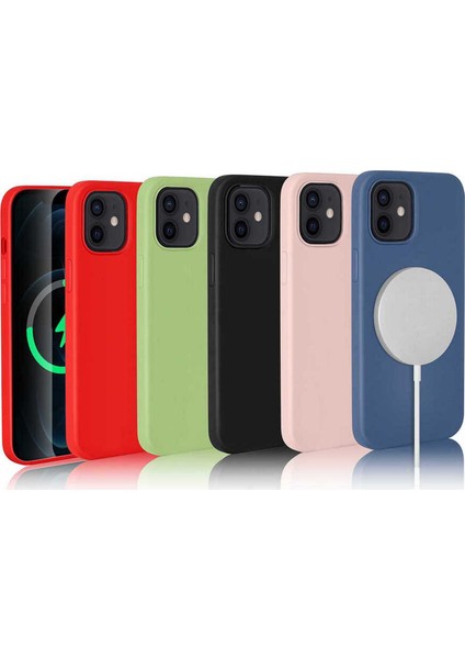 Apple iPhone 12 Kılıf Mat Silikon Wireless Kapak Silksafe Siyah - Magsafe Kablosuz Şarj Uyumlu