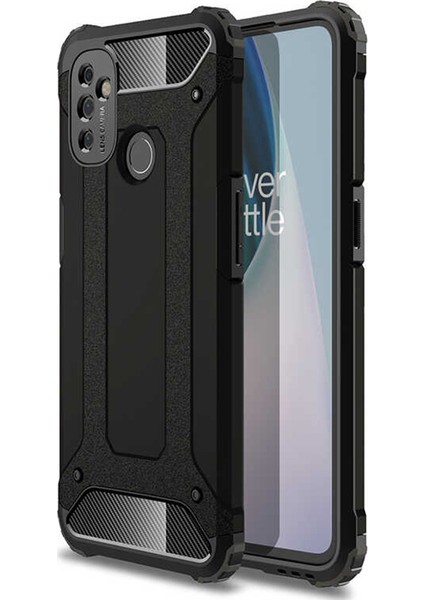 Oneplus Nord N100 Kılıf Shockproof Slikon Zırh Siyah Siyah