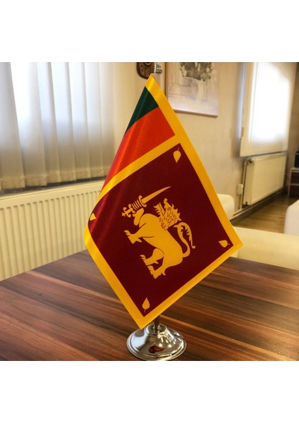 Sri Lanka Krom Direkli Masa Bayrağı Tekli