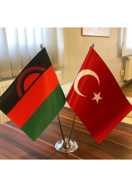 Malavi-Türkiye Masa Bayrağı Krom Direkli Ikili Bayrak