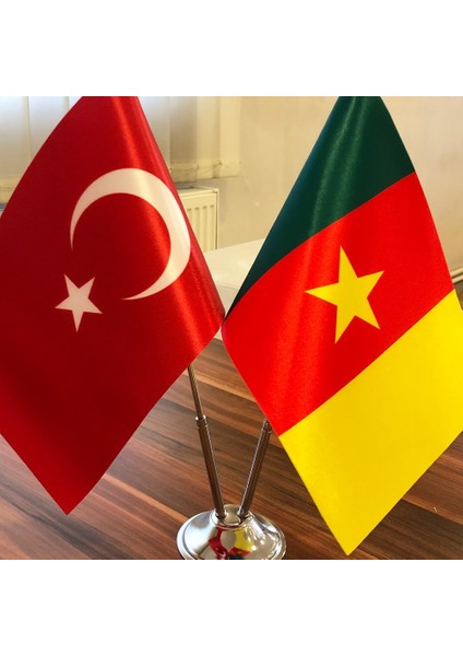 Kamerun-Türkiye Masa Bayrağı Krom Direkli Ikili Bayrak fiyatları