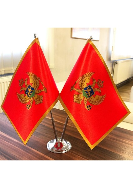 Karadağ Masa Bayrağı Krom Direkli Ikili Bayrak