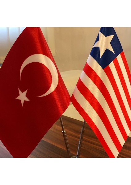 Liberya-Türkiye Masa Bayrağı Krom Direkli Ikili Bayrak fiyatları