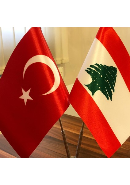 Lübnan-Türkiye Masa Bayrağı Krom Direkli Ikili Bayrak fiyatları