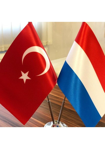 Lüksemburg-Türkiye Masa Bayrağı Krom Direkli Ikili Bayrak fiyatları