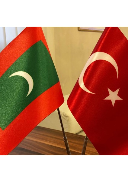 Maldivler-Türkiye Masa Bayrağı Krom Direkli Ikili Bayrak fiyatları