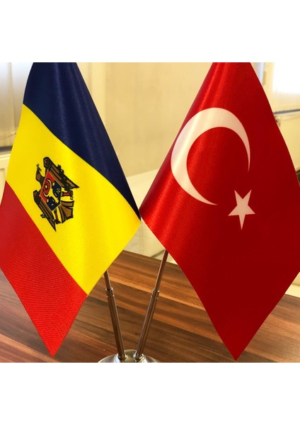 Moldova-Türkiye Masa Bayrağı Krom Direkli Ikili Bayrak fiyatları